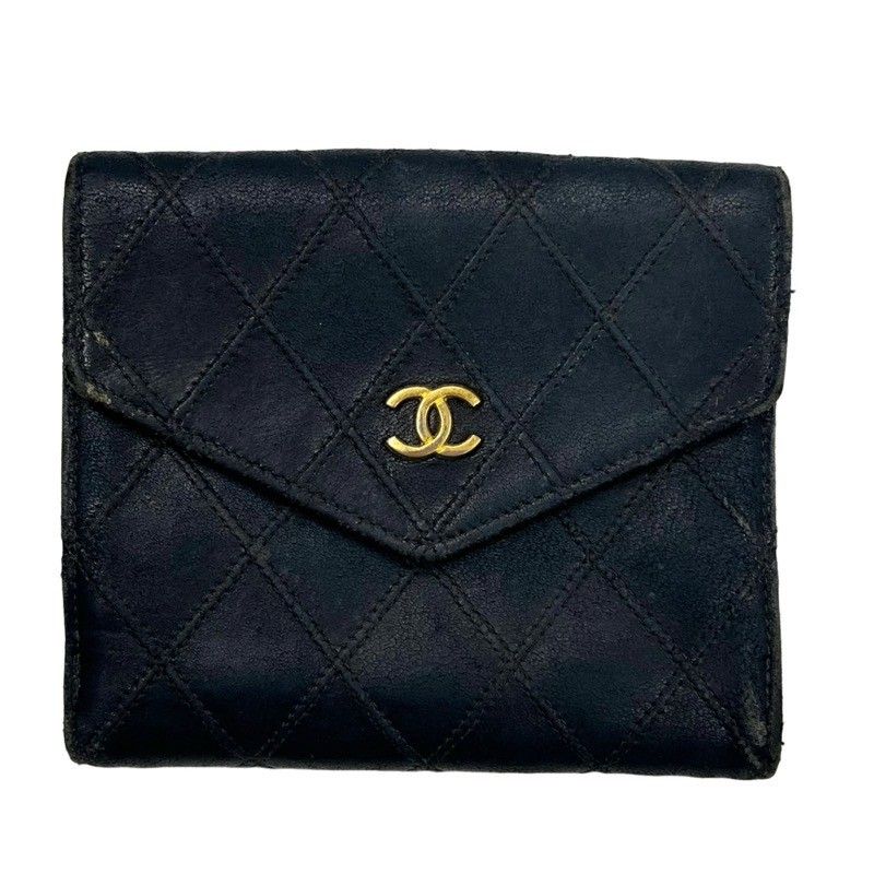 CHANEL シャネル ビコローレ Wホック ブラック ラムスキン 二