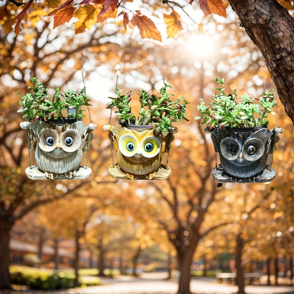 ハンキングプランター 吊り下げ プラントハンガー フクロウ ふくろう 3個セット 小鳥 植物 ハンガーポット 観葉植物 多肉植物 サボテン 観葉植物 インテリア 可愛い 屋内 屋外 リビング ダイニング ガーデニング 樹脂 オシャレ