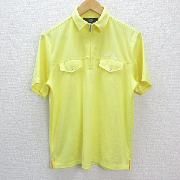 良品1,3万円程 ☆Callaway ハーフジップ 半袖ポロシャツ メンズL Callaway （超お買い得半袖ウェア）キャロウェイ オールオーバー
