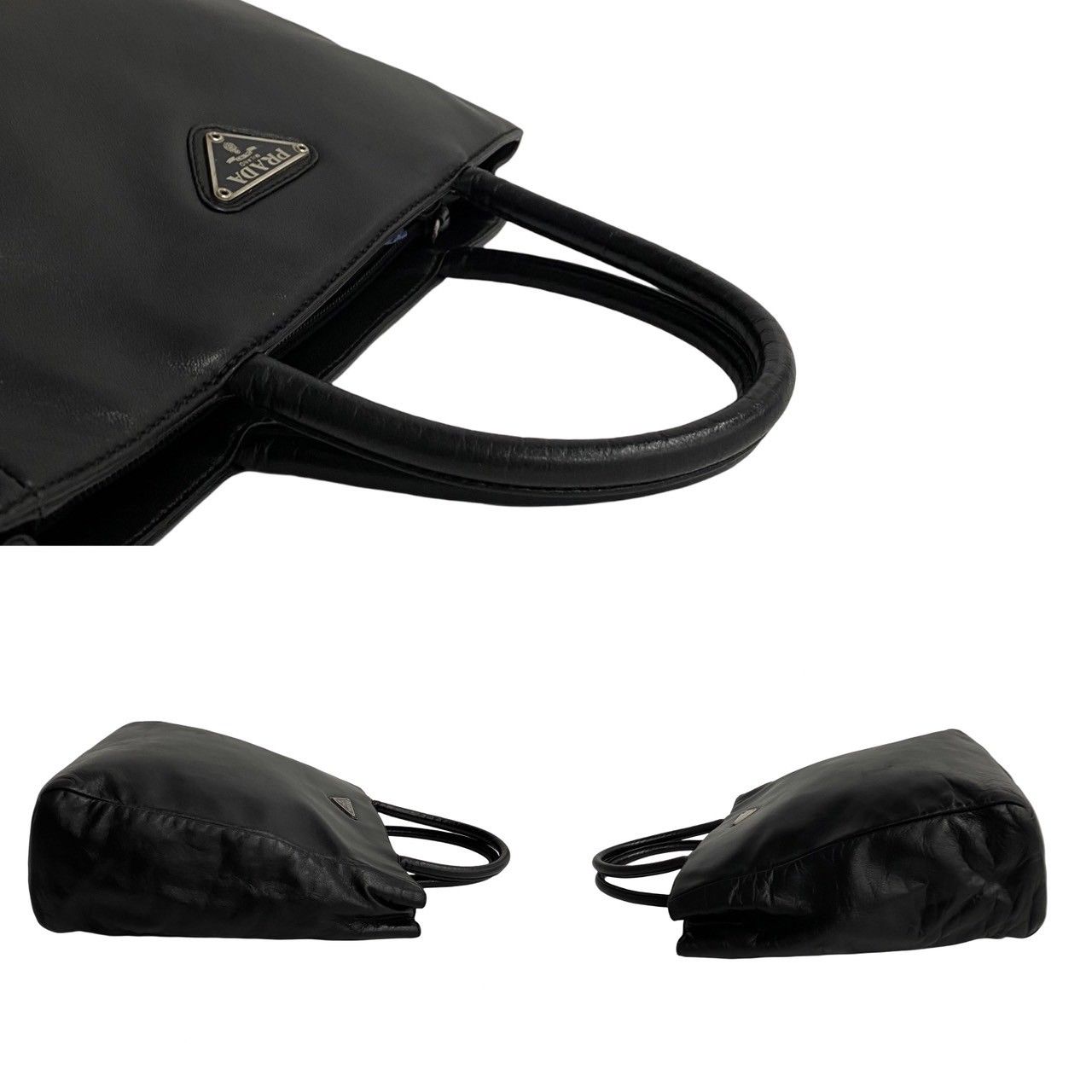 PRADA ブラック トートバッグ 三角プレート ナイロン レザー ミニ PRADA プラダ ナイロン トートバッグ 三角プレートロゴ ブラック
