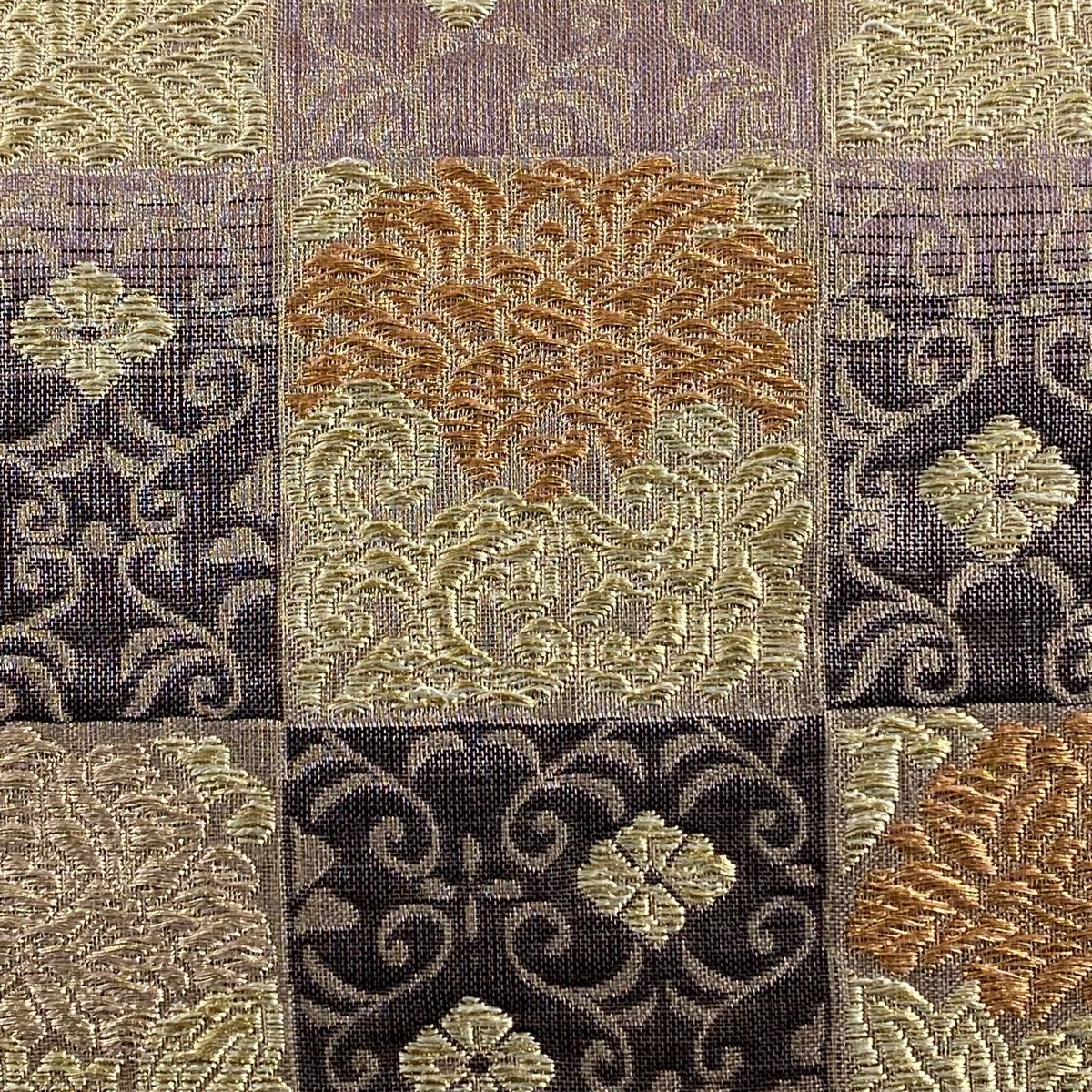 袋帯 名品 花唐草 変わり市松 金銀糸 灰紫 六通 正絹