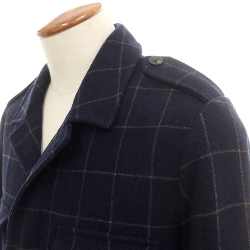 ボリオリ BOGLIOLI ウール チェック ミリタリージャケット ネイビーxグレー サイズ48 メンズ