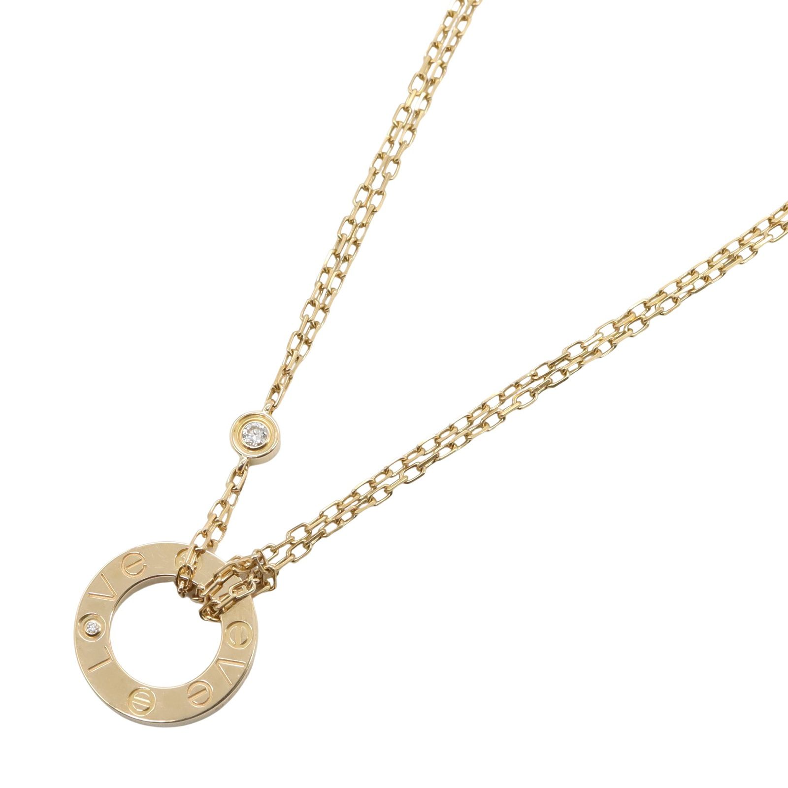 カルティエ CARTIER ネックレス ラブサークル ネックレス 2PD 首回39.55|㎝ K18 イエローゴールド ダイヤモンド ラブサークル ネックレス 2PD レディース Used A
