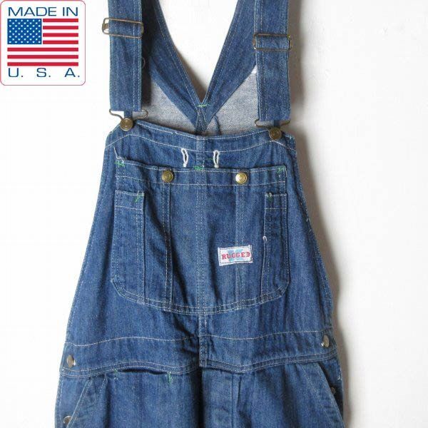 70s-80s RUGGED K デニム オーバーオール 34×32 アメリカ製 70年代 80年代 ユニオンチケット ビンテージ D150-21-0062ZV
