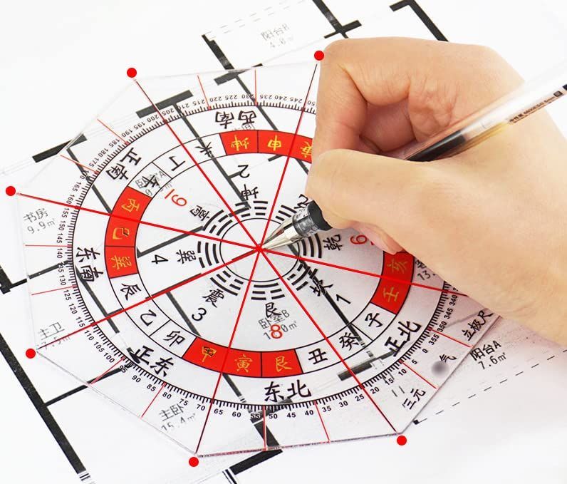 分度器 方位 九星 干支 気学 地相 家相 八方 8角形分度器に東西南北 (八角形) 方位分度器