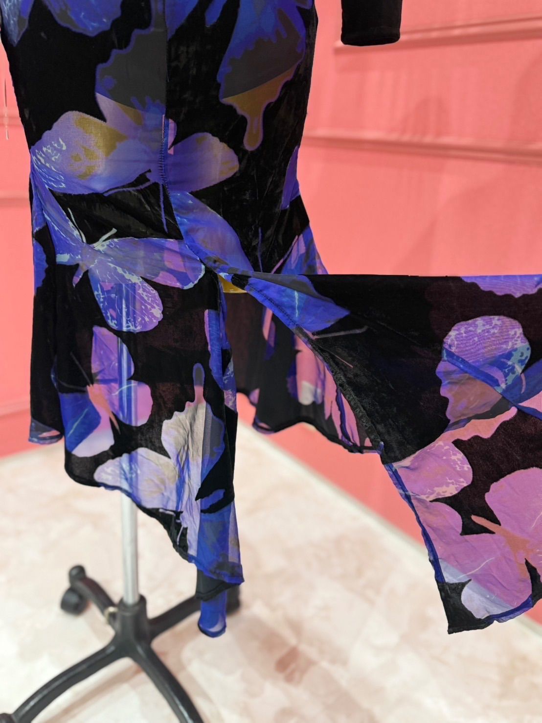 社交ダンス gentil ジャンティ authentic 青蝶×黒 Mサイズ ラテンワンピース ブラック 252307012 Mサイズ LLC-HASEGAWATOSO_COM