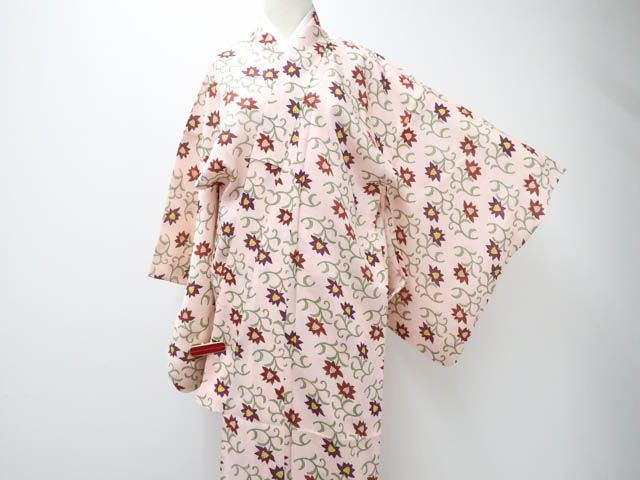 京松】リサイクル着物 昭和レトロ 小紋 夏物 夏 絽 唐花文 正絹