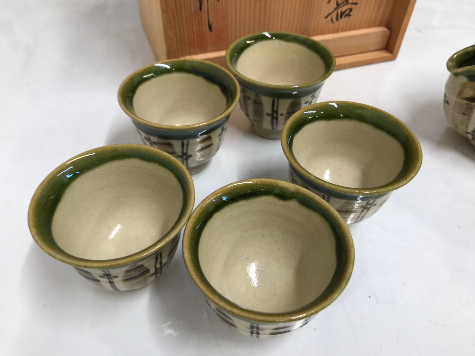 織部 煎茶器 秀泉作 美濃焼 秀泉陶苑 宝瓶 急須 湯冷まし 湯呑 セット