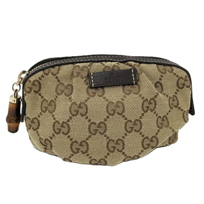 GUCCI ブラウンキャンバスポーチ GUCCI グッチ GGキャンバス ブラウン×ブラック 化粧ポーチ