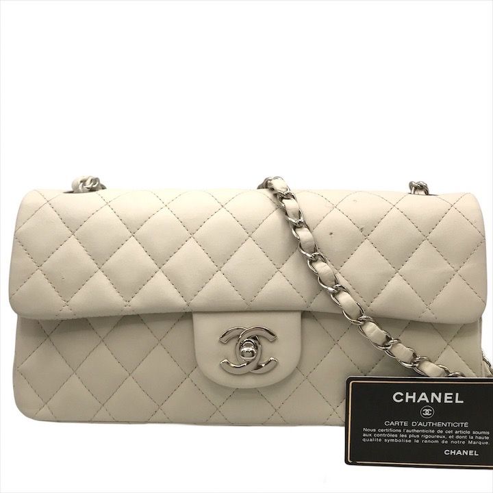 CHANEL シャネル ココマーク ターンロック ラムスキン チェーン ショルダー バッグ ホワイト 鞄 カバン dd6