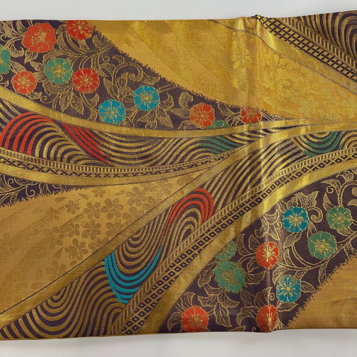 袋帯 秀品 草花 波 箔 金色 六通 正絹 【中古】 - メルカリ