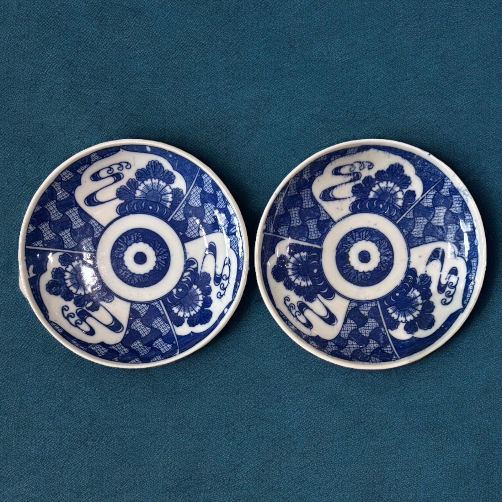 2客セット】古伊万里 印判皿 [草花文] 染付 小皿 丸皿 盛り皿