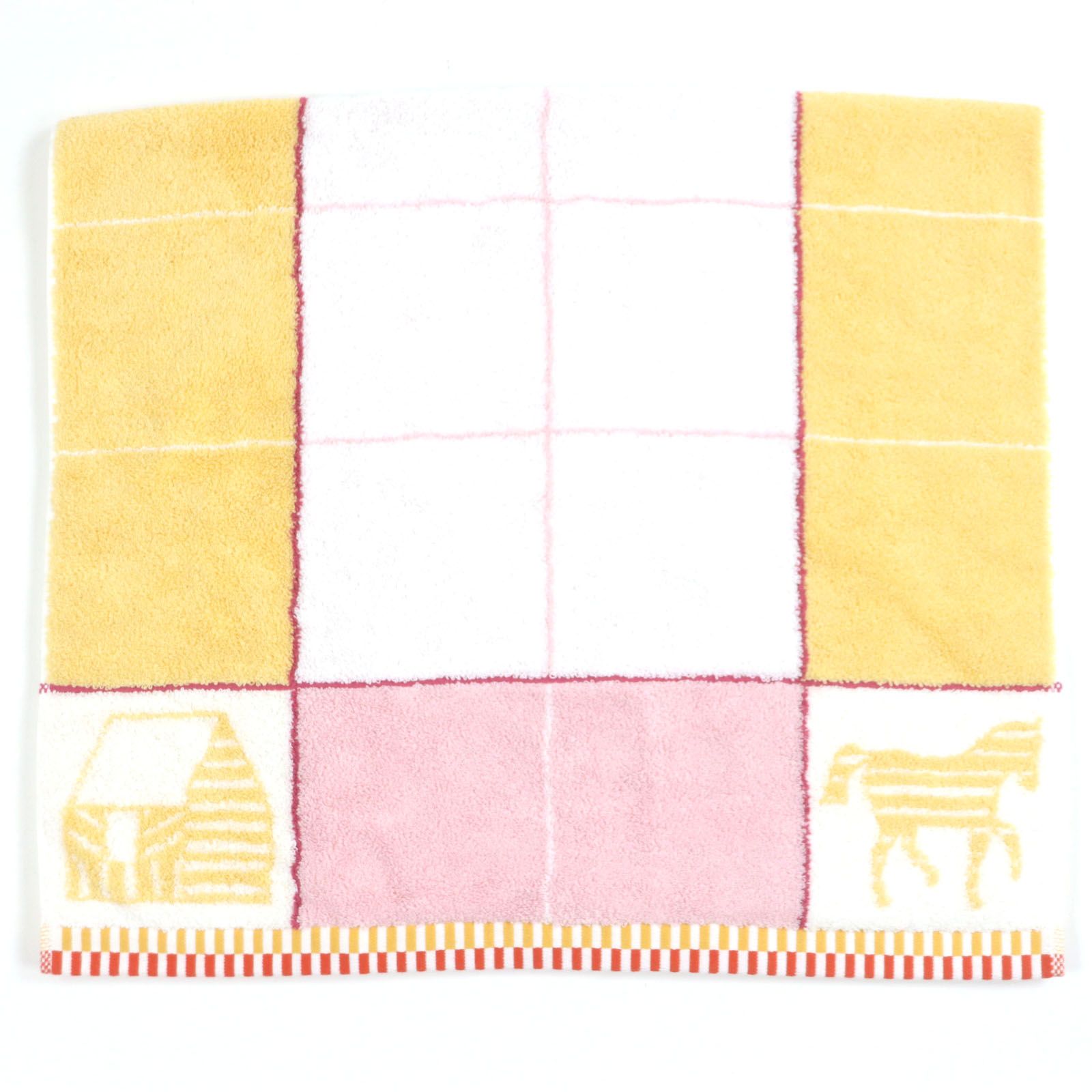♥品 HERMES エルメス カバン コットン ナイジェル ピーク ジャカードタオル地 フェイスタオル ホワイト ピンク イエロー き フランス製 メンズ