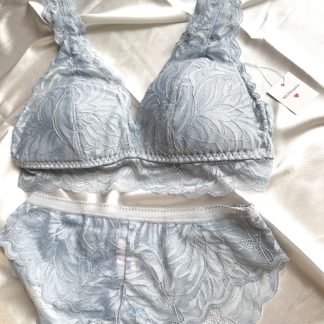 ♡BS09♡ ブルーグレー ブラジャーショーツセット ノンワイヤー 下着 