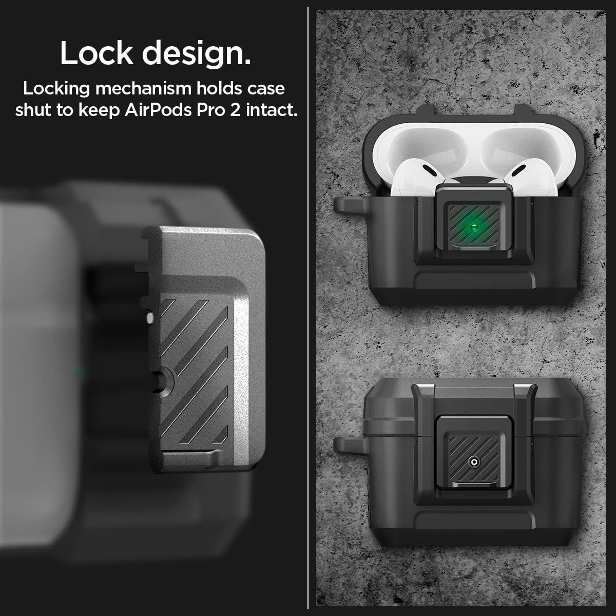 AirPods Pro2 ケース  カラビナ付き　ロック付き　ブラック