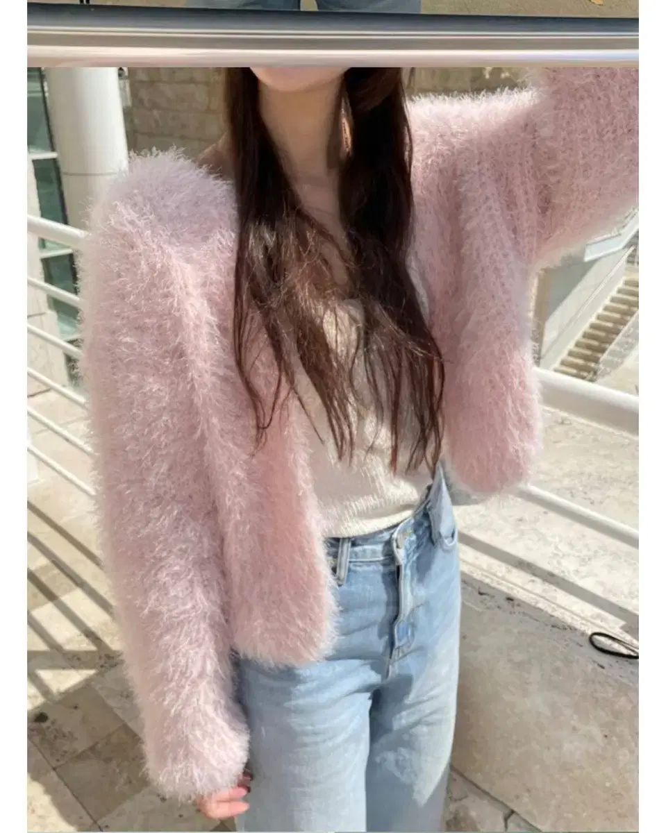 ポスター 改訂 ファー カーディガン ピンク