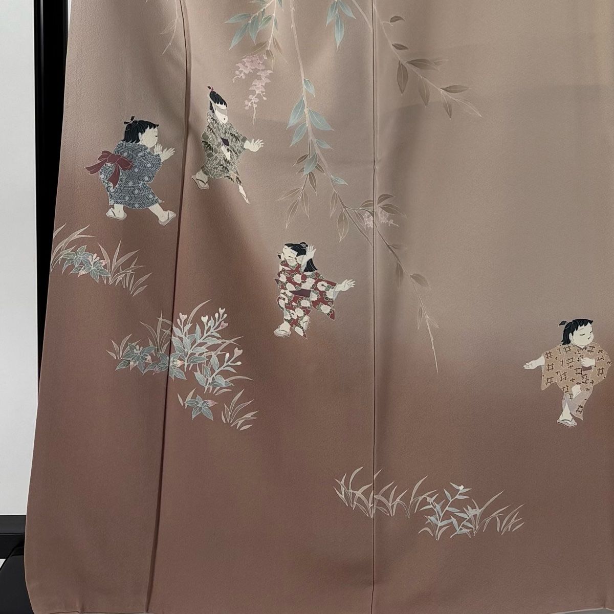 訪問着 身丈167.5cm 裄丈69cm L 袷 落款 童 草花 ぼかし 薄小豆 正絹 秀品