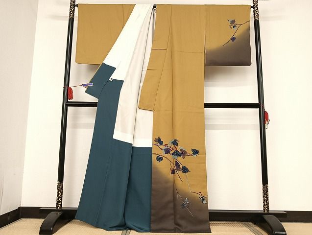 平和屋着物○上質な色無地 流水地紋 鴇浅葱色 正絹 逸品 AABC3221ck