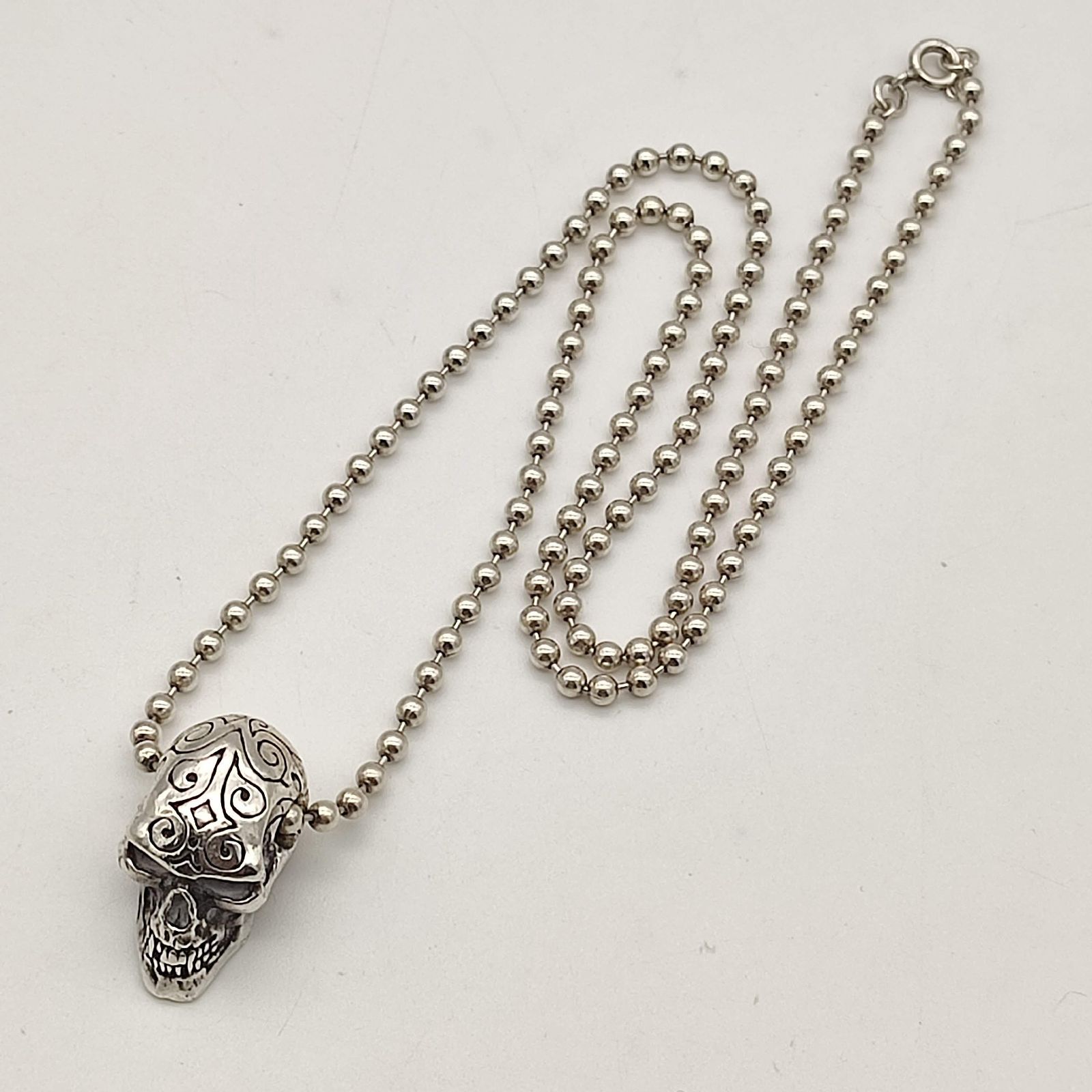 美品】クレイジーピッグ エングレイブドスカル ペンダントネックレス