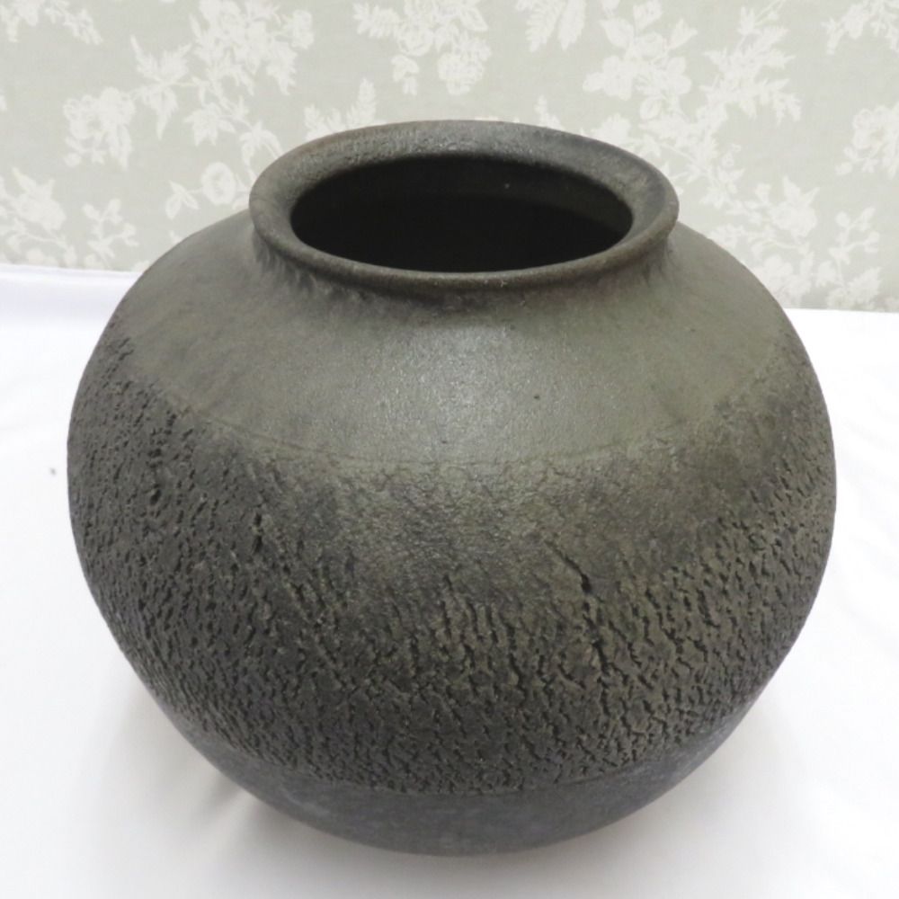 骨董・民芸品 珠洲焼 則友尚信 縮緬壷 壺 花入 花生 花瓶 花器 共箱有