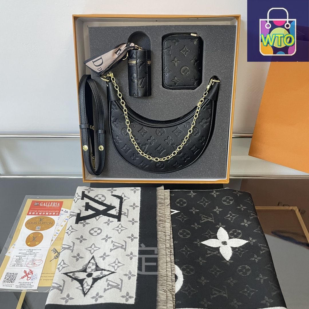 本日特価] TOP New 高品質3点セット - Lv ブラックエンボス