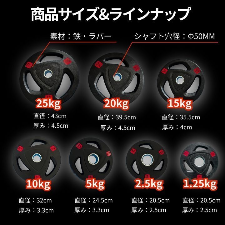 新品】バーベルプレート25kg×2枚ラバー オリンピックシャフト