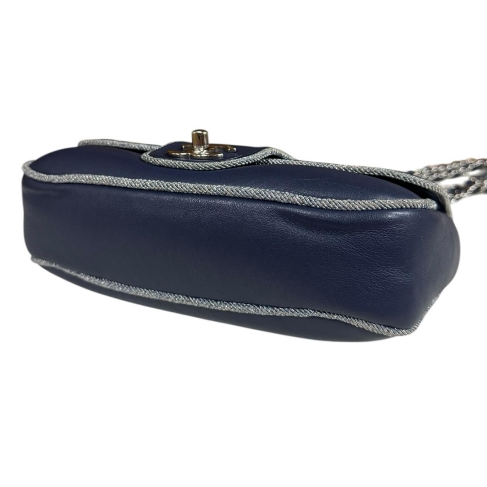 シャネル マトラッセ ショルダーバッグ レザー ネイビー レディース