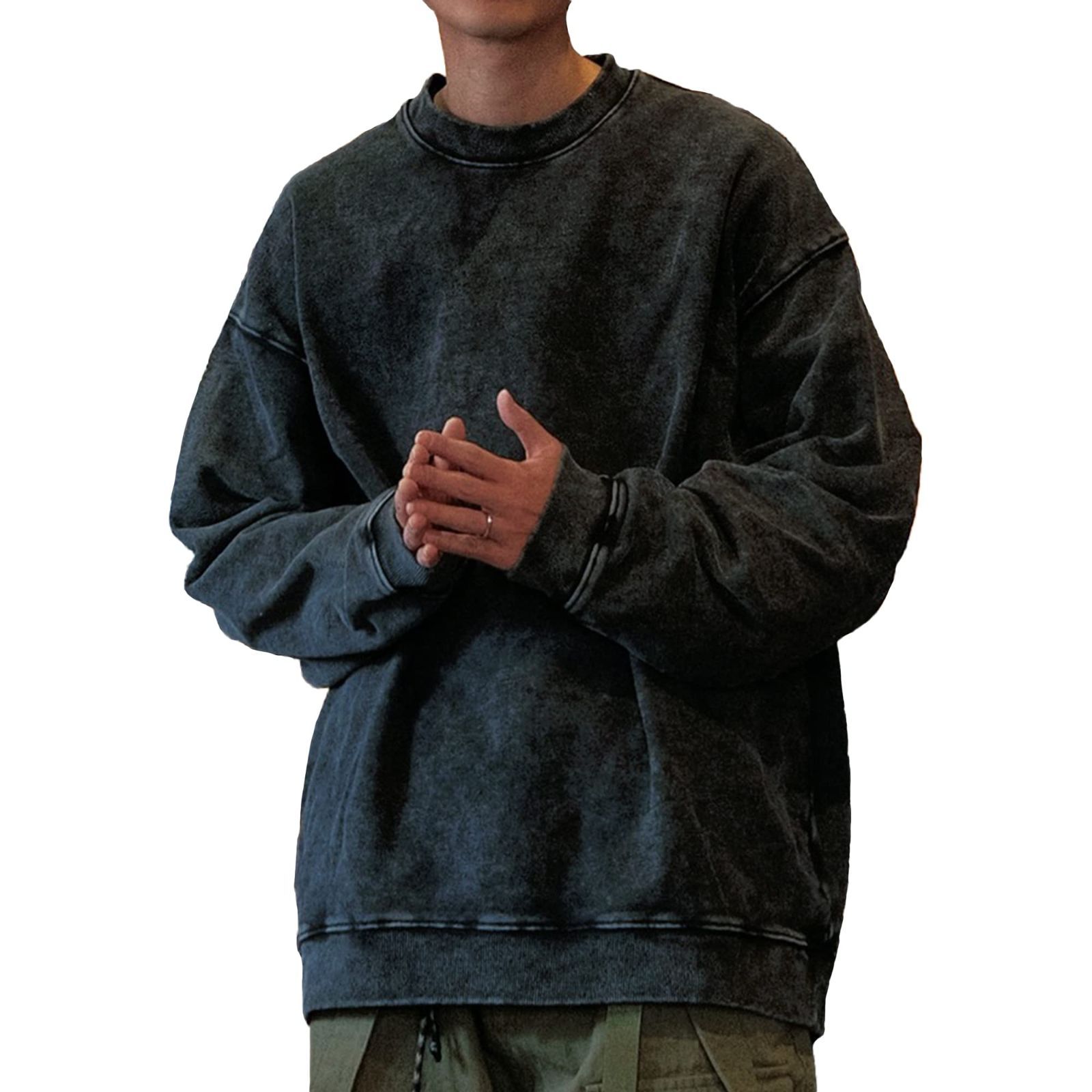 ヴィンテージ風 秋服 ファッション 【洗い加工】 メンズ 長袖 100%綿 スウェットシャツ 14オンス 無地 アメリカン WELL] オーバーサイズ [CHANGE トレーナー