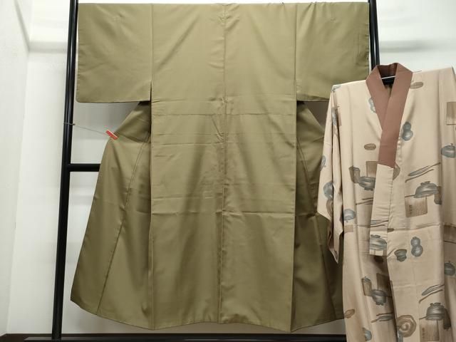 平和屋着物●男性 色紋付 長襦袢セット 媚茶色 正絹 CAAY2925vf