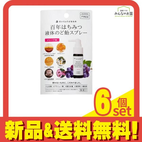 百年はちみつ液体のど飴スプレー グレープ味 ノンアルコール 25mL 6個セット まとめ売り