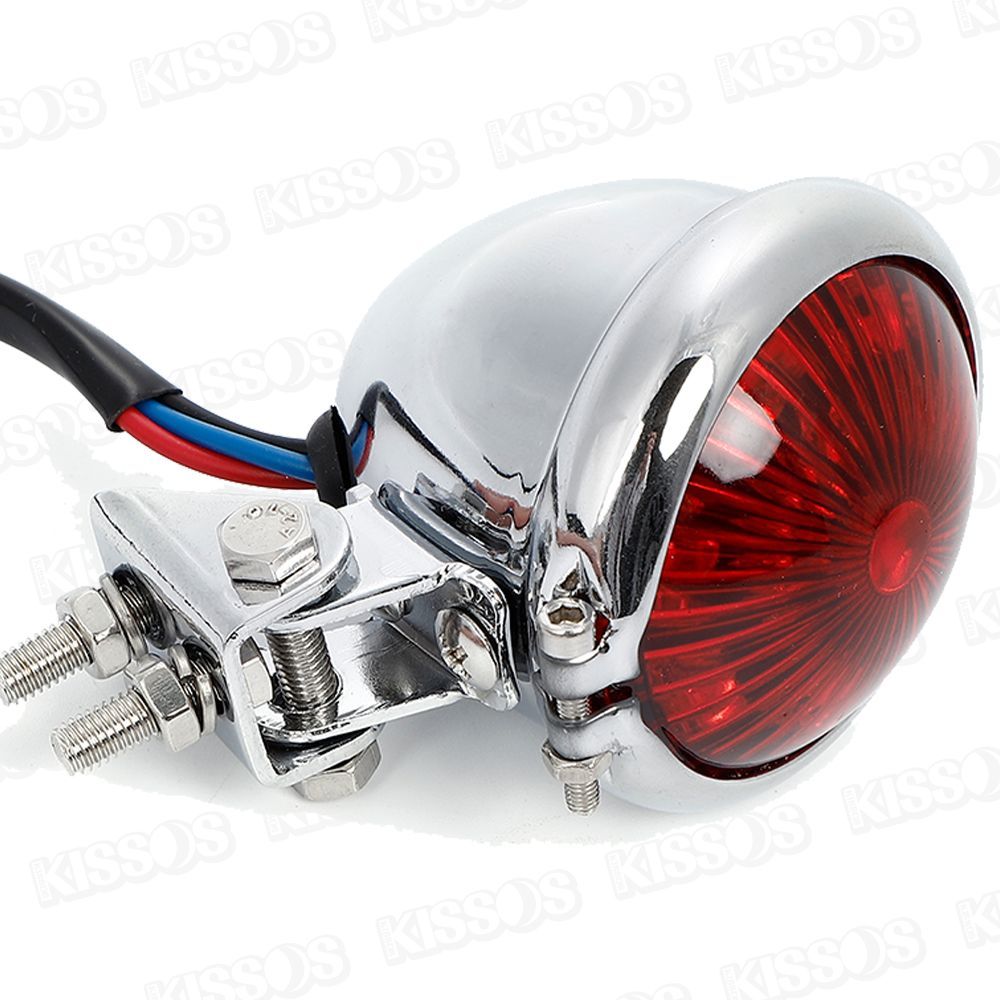バイク テールランプ LED リア テールライト ブレーキランプ ストップランプ カフェレーサー アメリカン ビンテージ 汎用 丸型 小型 (シルバー×レッド)