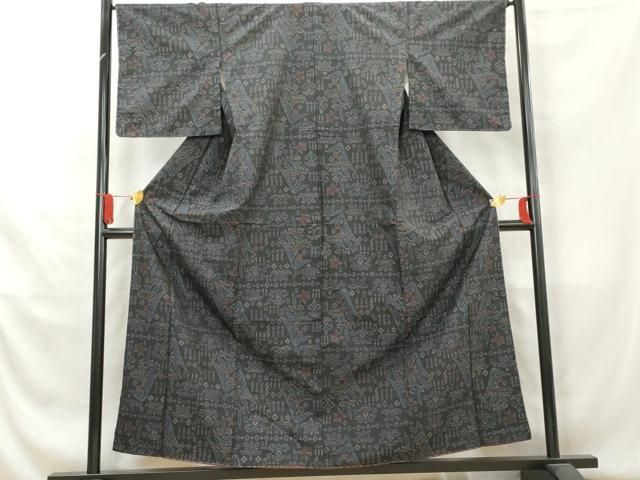 平和屋着物□本場大島紬 枝花文 黒地 正絹 逸品 未使用