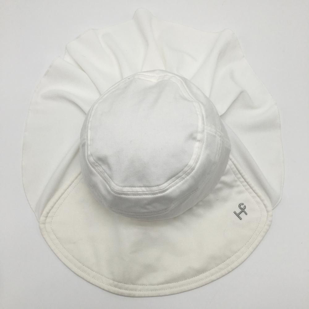 【超美品】ヒールクリーク つば広ハット 白 首日除け ドローコード レディース 40 ゴルフウェア Heal Creek