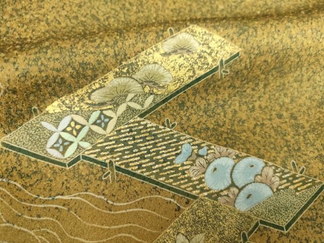 平和屋着物□訪問着 渡橋吉祥花文 暈し染め 金彩 正絹 逸品