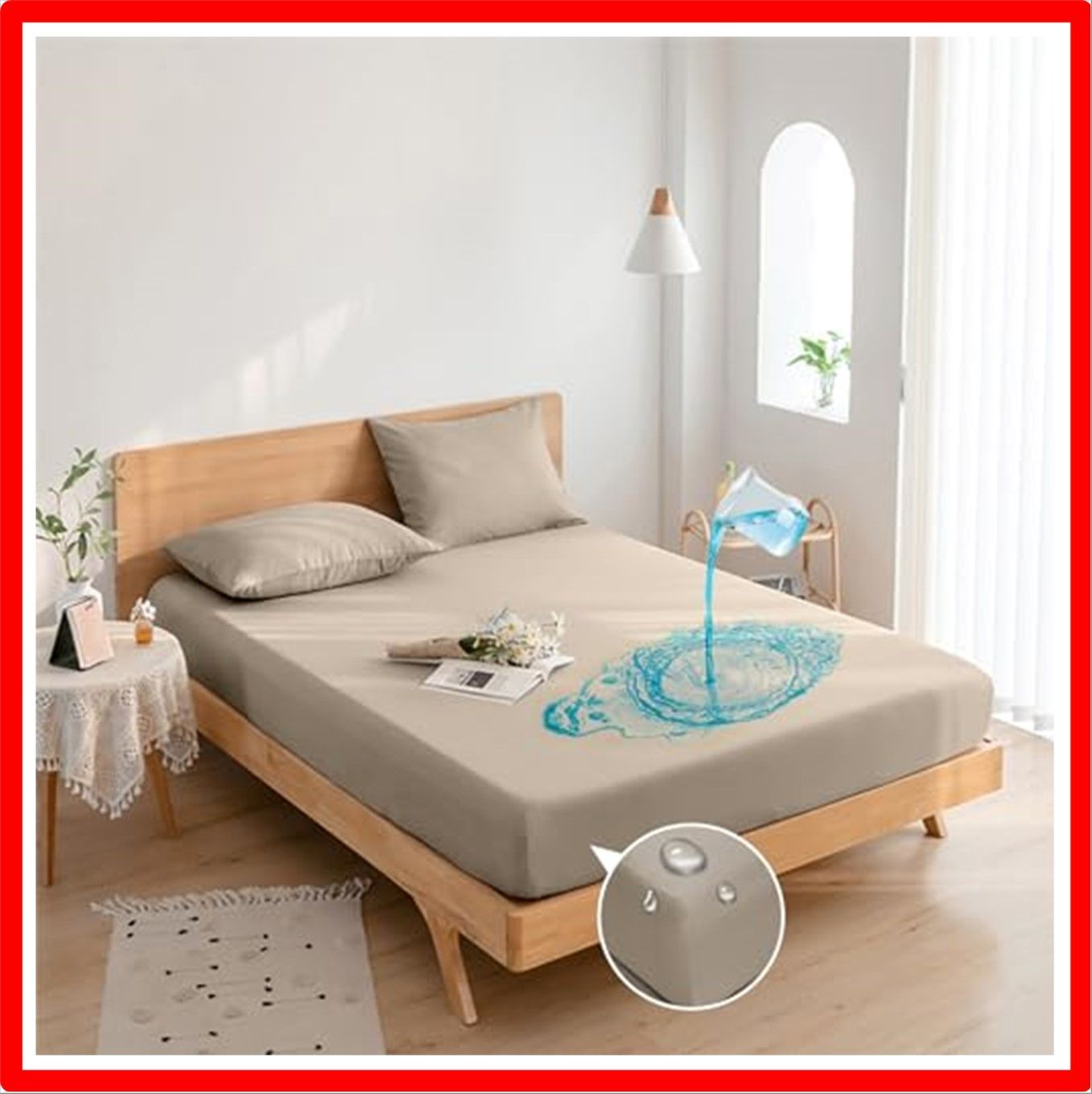 【匿名配送】カーキー_セミダブルサイズ:120x200cm Vallein 防水シーツ 綿100% 側面防水 シングル ボックス 全面防水 ボックスシーツ ダブ