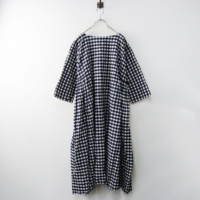 ヴェリテクール Veritecoeur VC-1468 チェックサイドギャザーチュニック F ネイビー コットン ドレス ワンピース 2400014628562