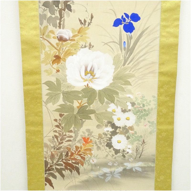 【絹本】肉筆掛け軸花鳥画　細筆画「鶴と松」美術品　絵画　和室　茶室　床の間 絹本】肉筆掛け軸花鳥画 細筆画「鶴と松」美術品 絵画 和室 茶室