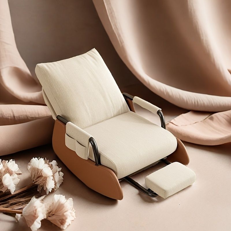 エルゴノミック設計 アウトドアロッキングチェア - メモリーフォーム＆調整可能な背もたれ付き、ライトベージュフレンドリーコーデュロイ製、カーボンスチールフレーム、フットレスト付