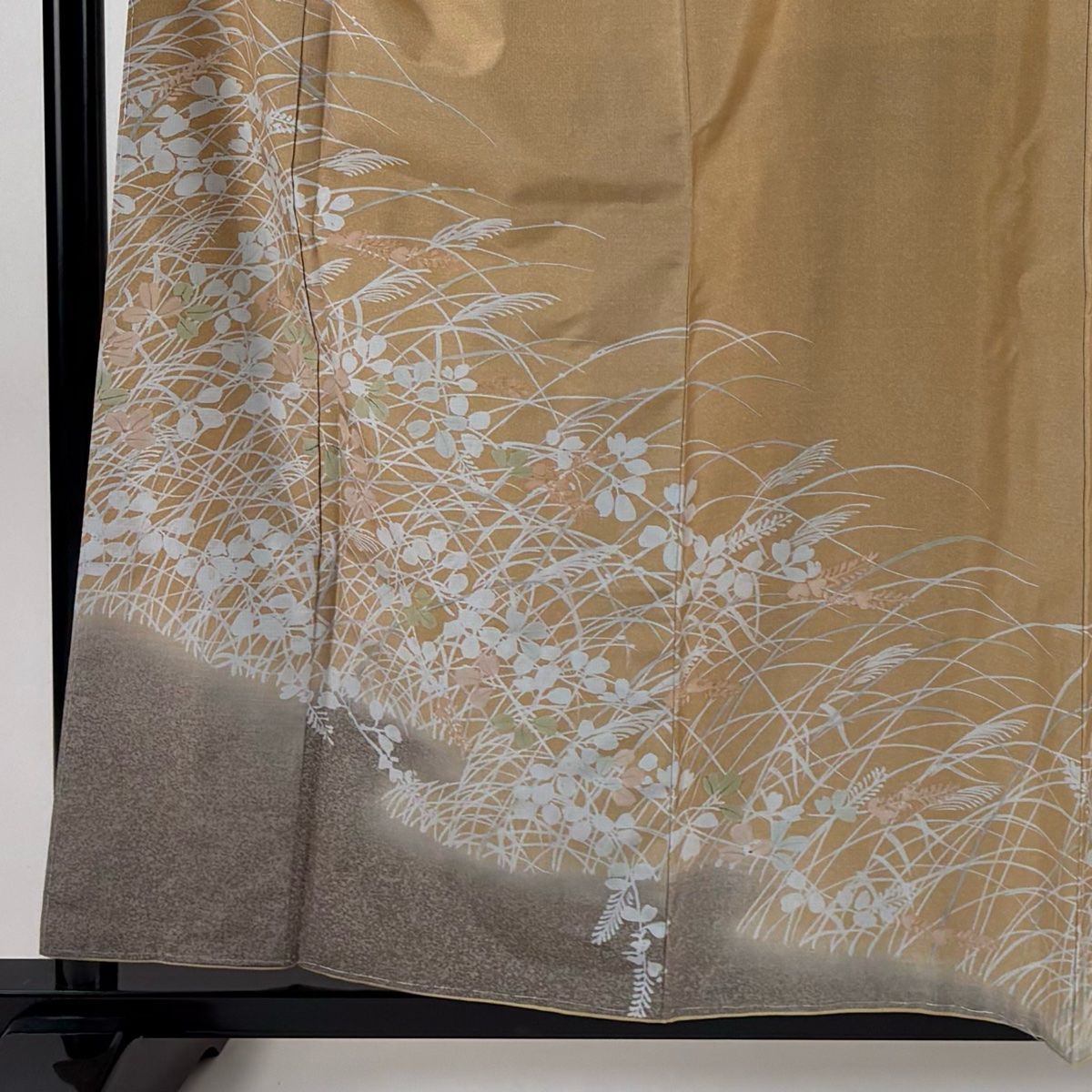 訪問着 身丈160cm 裄丈63.5cm S 袷 紬地 証紙 萩 染め分け ぼかし 茶色 正絹