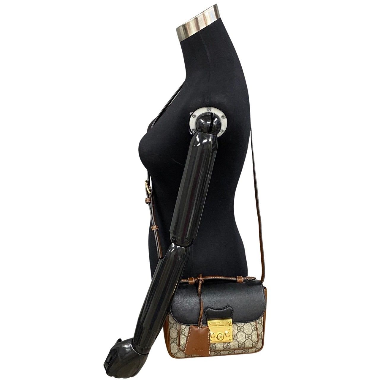 未使用保管品 鍵付 GUCCI グッチ パドロック ミニ GG ロゴ レザー 2way 