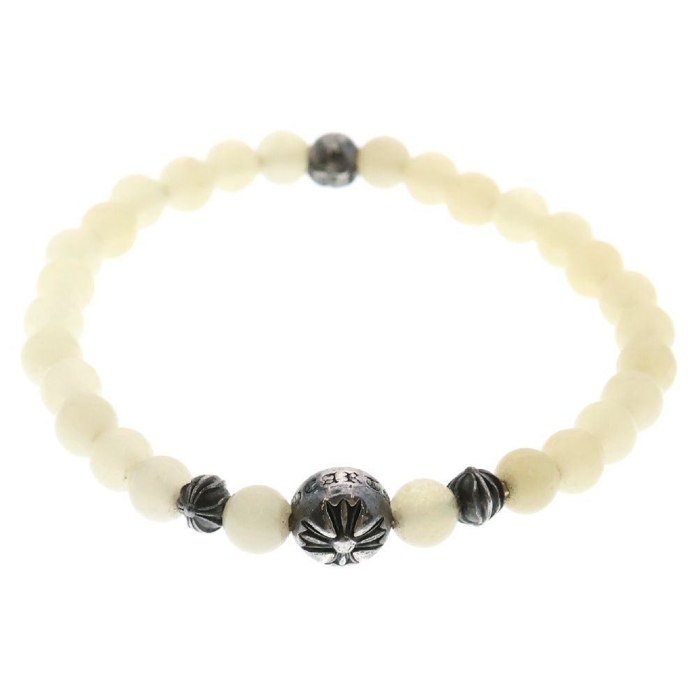 CHROME HEARTS クロムハーツ BEAD 6mm クロスボール ホワイト ビーズ ブレスレット ホワイト|シルバー