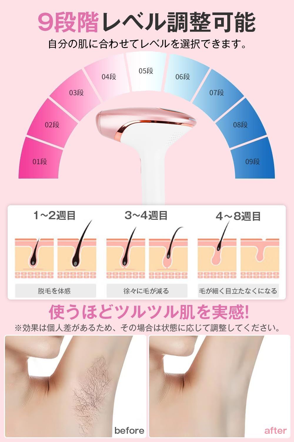 9段階調節可能な家庭用光脱毛マシン
