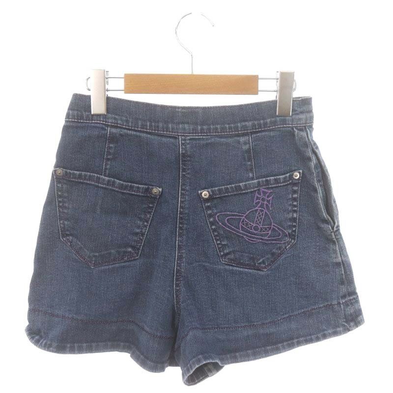 【Vivienne Westwood】オーブ刺繍　ブルーデニム　キュロットパンツ Vivienne Westwood】オーブ刺繍 ブルーデニム キュロットパンツ