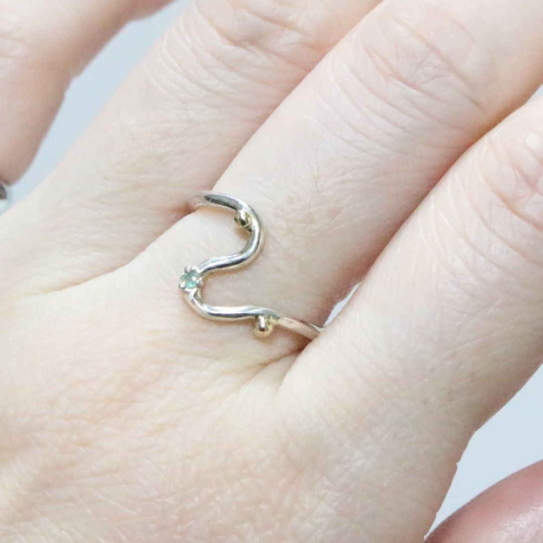 ブラジル産パライバトルマリンとK10粒々無造作曲線デザインシルバーリング10.5 ブラジル産パライバトルマリンとK10粒々無造作曲線デザイン