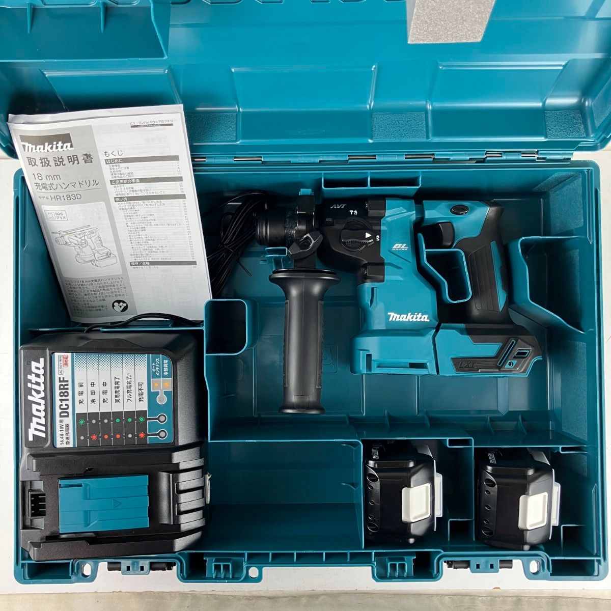ЗЗMAKITA マキタ 18v 18mm 充電式ハンマドリル バッテリーx2 充電器 ケース付 HR183D ブルー
