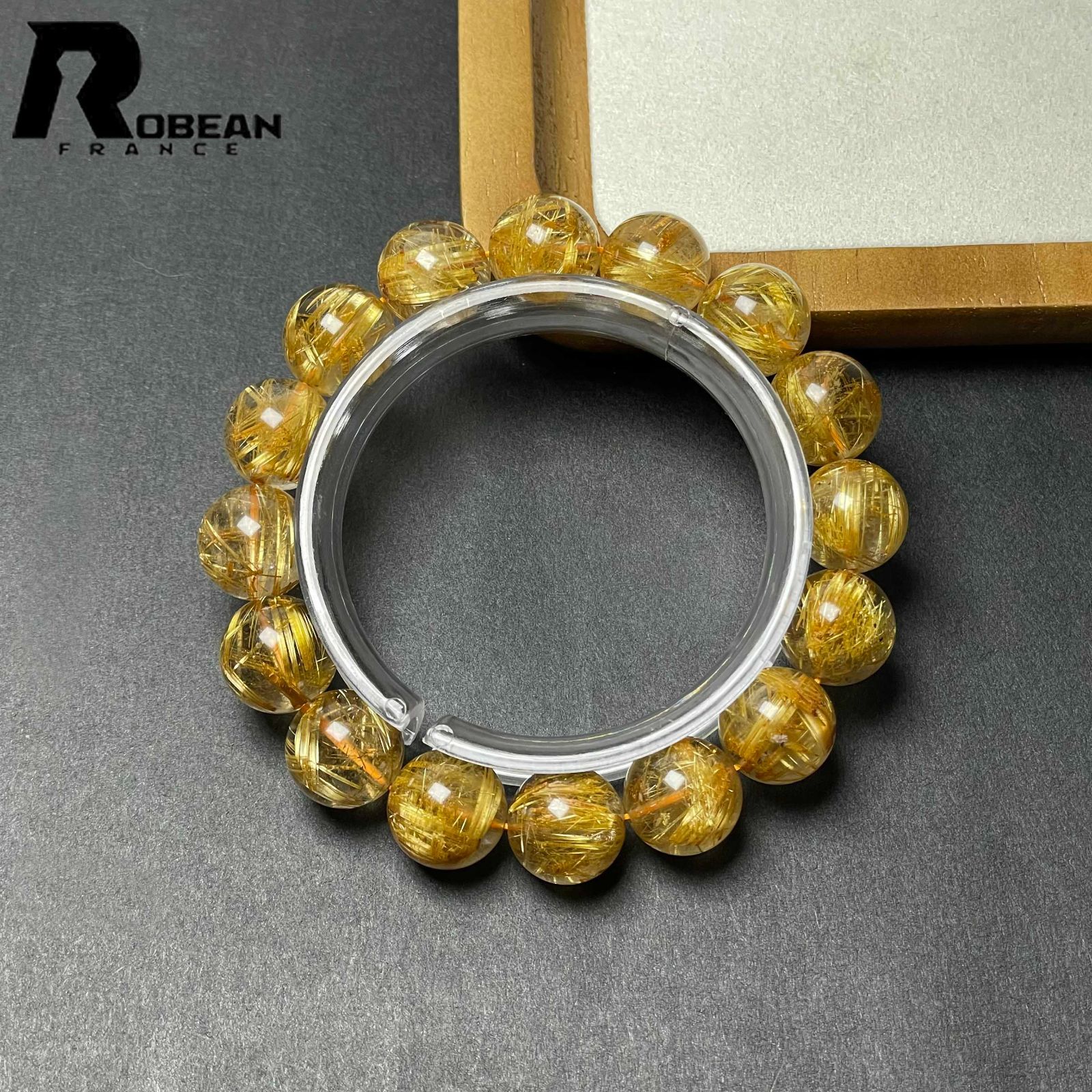上級 EU製 定価144万円 ROBEAN ! 満針ルチルクォーツ ブレスレット パワーストーン 天然石 金運 お守り プレゼント 13.4-13.8mm D0922524