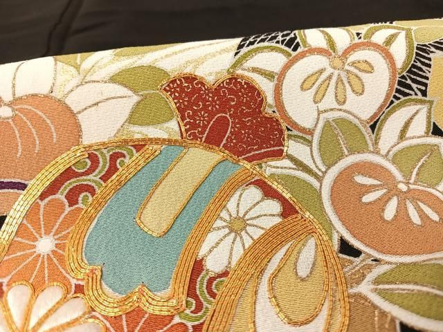 HK✺美品 正絹 銀通し 金駒刺繡 鞠 モノトーン トール 振袖A1712 HK✺美品 正絹 銀通し 金駒刺繡 鞠 モノトーン トール 振袖A1712
