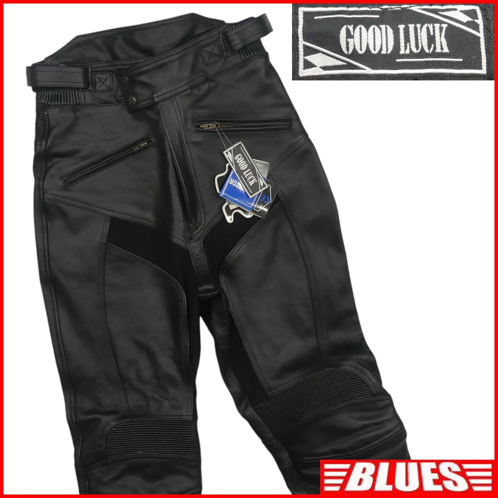 GOOD LUCK グッドラック レザーパンツ W30 本革 メッシュ メンズ 黒 革