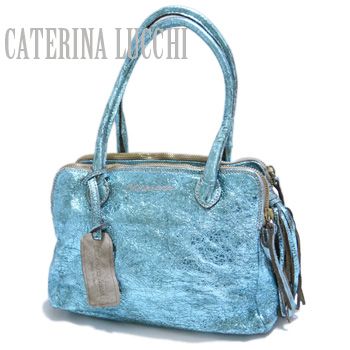 新品CATERINA LUCCHI伊製メタリックヴィンテージレザーバッグ青 - It