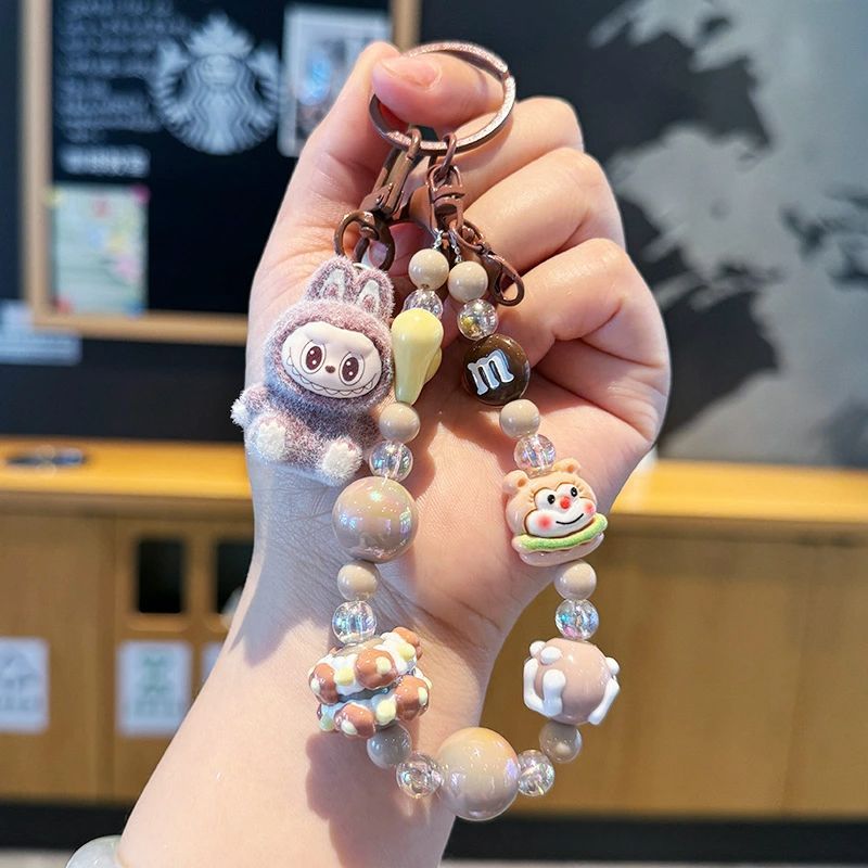 ラブブ風 チャーム ビーズストラップ かわいい キーリング ストラップ